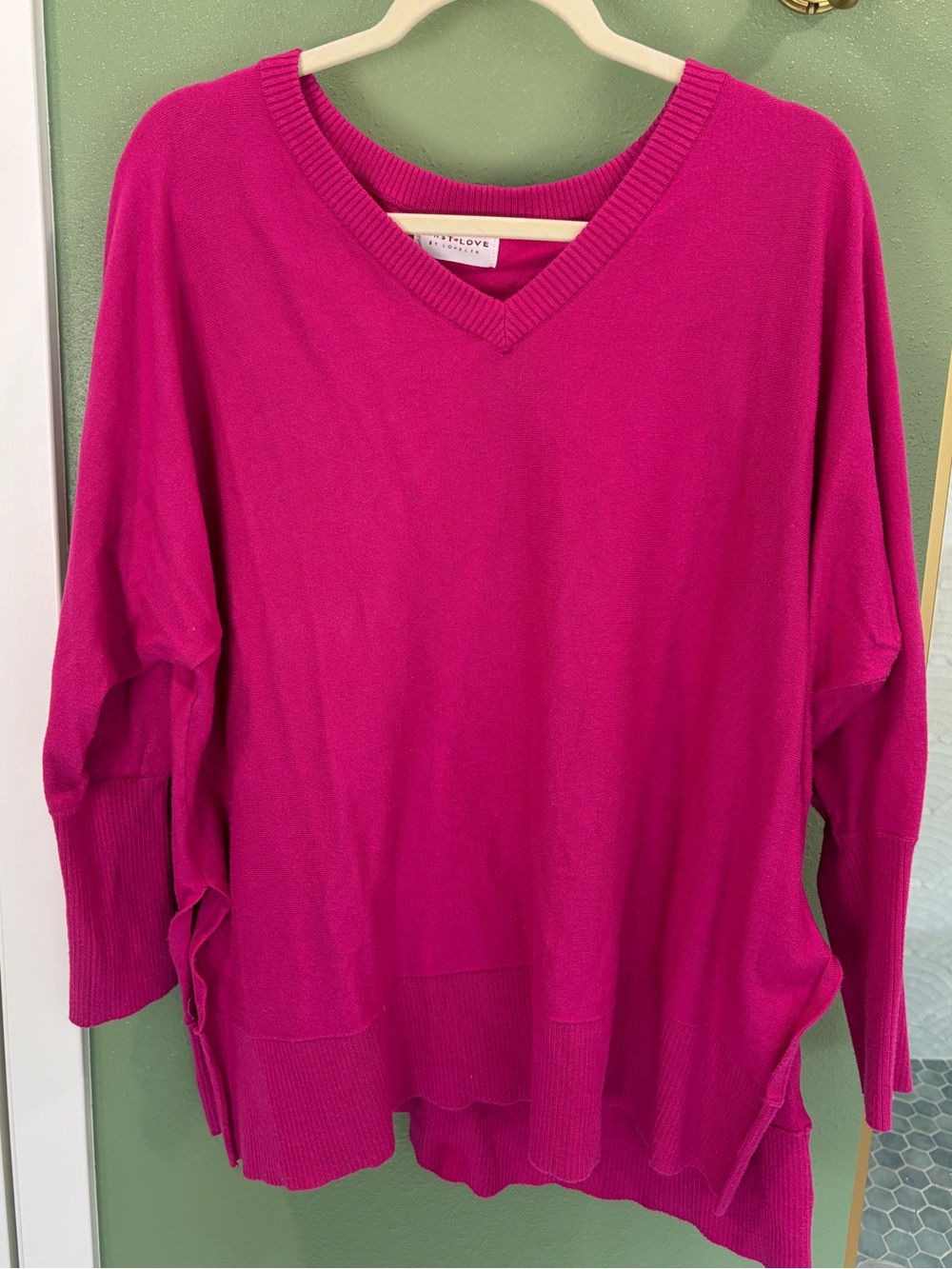 First Love Women's V-Neck Oversized Sweater - Hot Magenta (maternity)